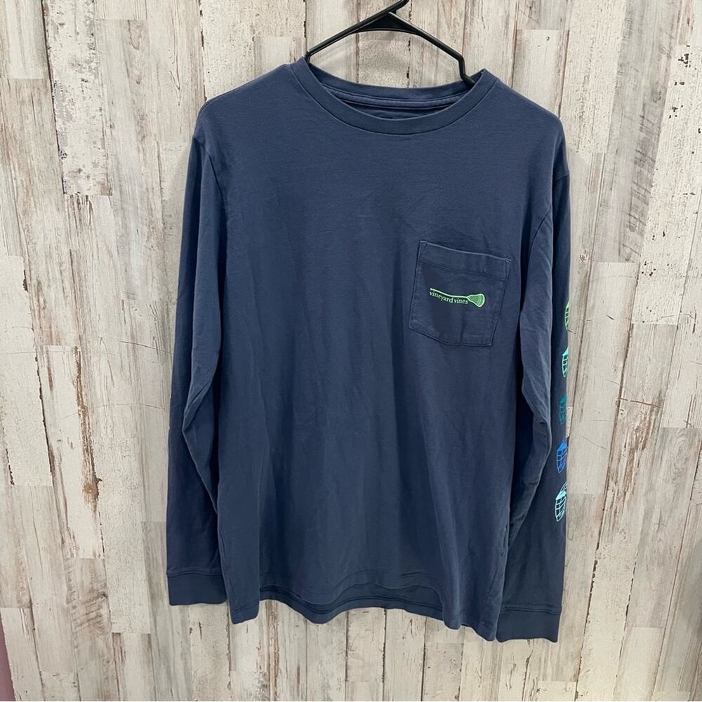 Vineyard Vines LAX Lacrosse Navy Long Sleeve Pocket Tshirt Mens Size Small